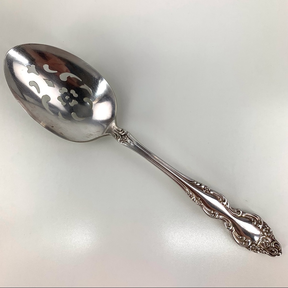 2/$25 1881 Rogers Oneida 1967 Vintage Baroque Rose Silver Pierced Serving Spoon